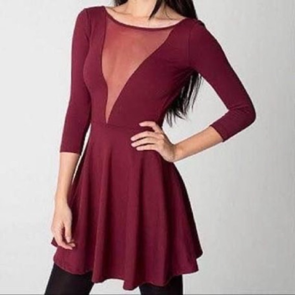 American Apparel Maroon V Mesh Skater Dress